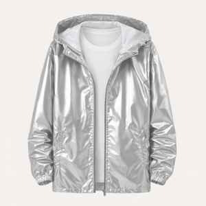 Vestes brillantes personnalisées pour homme, légères, métalliques, à manches longues, style trench, à capuche, pour soirée et discothèque - Product Image 1