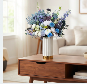 Jarrón cilíndrico de cerámica blanca con base dorada, moderno, para decoración del hogar, mesas de boda o regalos. - Product Image 4