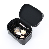 Sac de maquillage multifonctionnel portable en PU noir pour femme, étanche, avec fermeture éclair, pour trousse de toilette