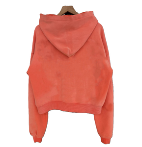 Men's Gradient Coral Distressed <b>Zip</b> <b>up</b> Hoodie Cropped Destroyed Streetwear Grunge Oversized Sweatshirt <b>Jacket</b> - Product Image 2