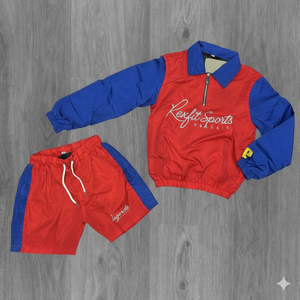 Conjunto Deportivo Rexfit Rojo Personalizado de Alta Calidad para Hombre, Pantalones Cortos con Estampado Gráfico, Chaqueta Cortavientos Deportiva para Correr, Conjunto de 2 Piezas - Product Image 1