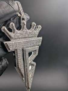 Pendentif personnalisé en moissanite avec initiales couronne et lettre T B, style hip-hop, pour fêtes, en argent 925, bijoux fins, pendentifs et breloques - Product Image 5