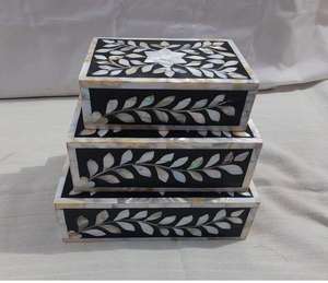 Handcrafted Mother of Pearl & <b>Abalone</b> <b>Shell</b> Marble Inlay Keepsake Box Natural MOP Finish for Jewelry Ornament or Gift Storage - Product Image 4