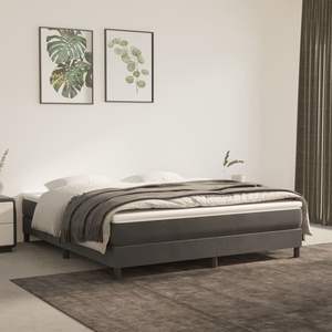 Cadre de lit king-size en contreplaqué velours gris foncé, capitonné, avec design moderne en bois d'ingénierie - Product Image 1