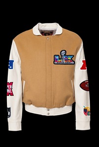Super Bowl 2026 Wool & Leather Varsity <b>Jacket</b> CamelWhite - Product Image 1