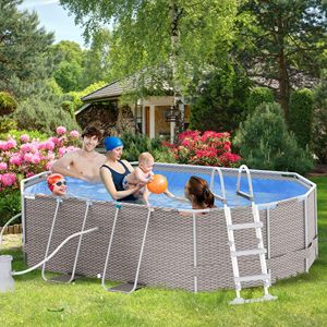 Piscina Fuori Terra 14x10 con Telaio in Acciaio Grigio, Pompa Filtrante e Scaletta per Famiglie - Product Image 2