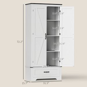 72-Inch Distressed White Farmhouse <b>Pantry</b> Cabinet with Adjustable Shelves and 2 Doors for <b>Kitchen</b> Storage - Product Image 3