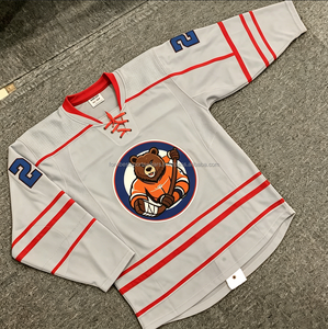 Maillot de hockey sur glace personnalisé pour homme, sublimé, blanc, bleu, orange, respirant, éco-responsable, en maille, col en V, manches longues, polyester, personnalisable - Product Image 4