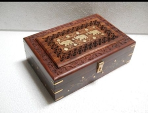 Hand Carved Foldable Wooden <b>Storage</b> <b>Box</b> Inlaid Elephant Jewelry Case Rectangle Organizer <b>for</b> Home <b>Decor</b> - Product Image 2