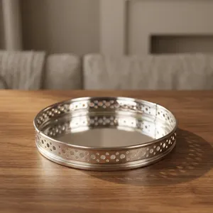 Round Metal <b>Storage</b> Tray Polished Finish Perforated Design for Desk Living Room Organization Modern <b>Jewelry</b> <b>Storage</b> Easy Clean - Product Image 3