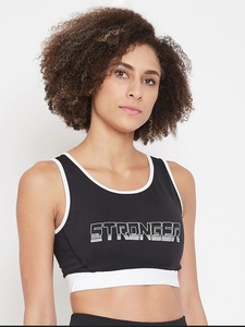 Soutien-gorge de sport dos nageur noir pour femme avec imprimé renforcé, respirant, maintien moyen, idéal pour le fitness et l'entraînement - Product Image 4