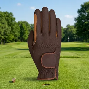 Gants de golf professionnels en cuir marron, paume antidérapante, unisexes, avec sangle réglable à boucle et crochets. - Product Image 5