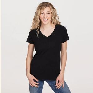 Camiseta transpirable con cuello en V y logotipo personalizado para mujer, camiseta de manga corta de corte regular para verano, gimnasio, Fitness, Yoga, Verano - Product Image 1