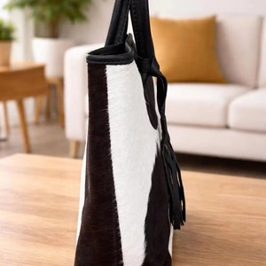 Country Western Hair On Hide Leather <b>Tote</b> <b>Bag</b> Genuine Leather <b>Vintage</b> Large Capacity Shoulder <b>Bag</b> - Product Image 2