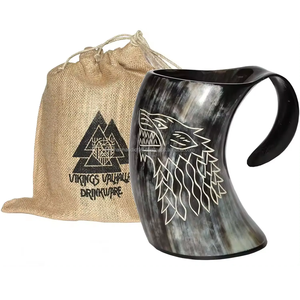 Mug en corne de buffle Viking personnalisé de qualité supérieure avec logo, 500 ml, en acier inoxydable, avec couvercle en corne pour le camping, le café et la bière - Product Image 2