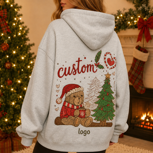 Sweat-shirt unisexe surdimensionné en coton tricoté avec broderie personnalisée d'ours de Noël, design de logo au dos, décontracté pour l'hiver - Product Image 1