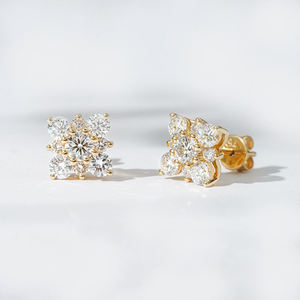 Boucles d'oreilles en diamant de laboratoire, bijoux, 2,0 carats, en forme de fleur, clous en grappe, en or jaune 14K/18K, prix de gros, bijoux de mariage - Product Image 5