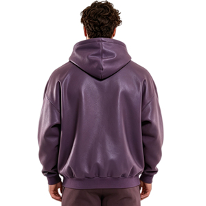 Veste à capuche en cuir PU de qualité supérieure pour homme, vêtement d'extérieur doux à capuche, streetwear décontracté, fabricant OEM ODM, vente en gros - Product Image 5