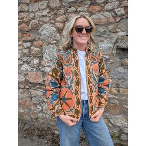 Creative Embroidered Paisley Stand Collar Bomber <b>Jacket</b> Women Full Sleeve Regular Length Woven Polyester Cotton Autumn Style - Product Image 1