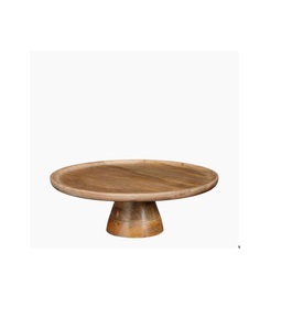 Minimalist Handmade Round Wooden Cake Stand with Natural Brown Texture for Modern Kitchen Countertop and Party Setup - Product Image 2