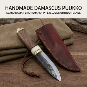 Cuchillo Vikingo de Hoja Fija de Acero de Damasco Hecho a Mano con Mango de Madera y Punta Recta para Camping - Product Image 3