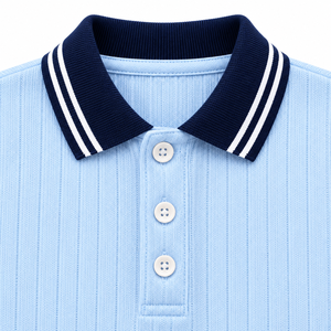 Kids Boys Light <b>Blue</b> <b>Polo</b> <b>Shirt</b> <b>Navy</b> Contrast Collar Striped Chest Pocket Short Sleeve Casual Cotton Summer Top - Product Image 6