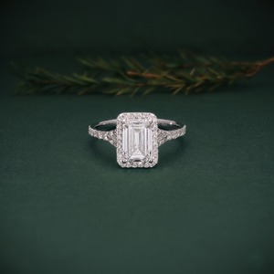 925 Sterling <b>Silver</b> <b>Emerald</b> Cut Lab Diamond Halo <b>Ring</b> Women Bridal Jewelry - Product Image 5