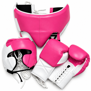 Kit de Boxeo y Sparring de Cuero Vacuno Genuino, Modelo Reciente Personalizado, Color Gris Blanco, Precio al por Mayor, Incluye Guantes, Protector de Cabeza y Protector Inguinal - Product Image 3