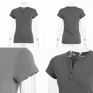 Camisetas de Algodón 100% de 200 GSM con Logotipo Personalizado, Estilo Casual, Manga Corta, Cuello en V, Color Sólido para Mujer - Product Image 4