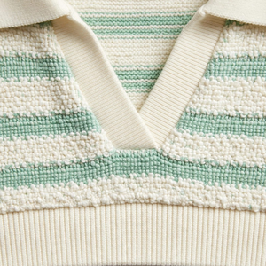 Mens Textured Striped Knit <b>Polo</b> Shirt Short Sleeve Collared V Neck Cream Brown Casual Sweater <b>Top</b> for Mens Casual Fashion - Product Image 5