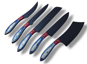 Ensemble de couteaux de chef en acier inoxydable Nordic Forge, cinq pièces, manches en bois Pakka, fabrication artisanale OEM personnalisée, ensemble de couteaux de cuisine avec sac de transport - Product Image 3