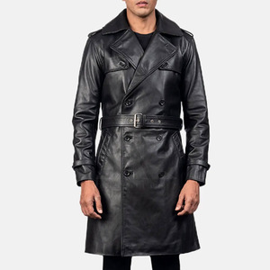 New Arrival Custom <b>Men's</b> Waterproof High Quality <b>Black</b> Leather <b>Long</b> Overcoat Made in Pakistan OEM Service - Product Image 5