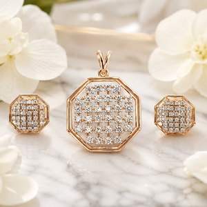 จี้เพชรทรงแปดเหลี่ยมแบบฉลุลายทองคำชมพู 14K พรีเมียม พร้อมต่างหูเข้าชุดสำหรับผู้หญิง เครื่องประดับชั้นดี - Product Image 4