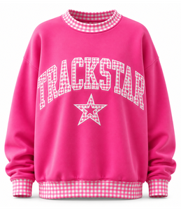 เสื้อสเวตเชิ้ตคอเต่าผู้หญิง Trackstar Premium แบบสวมหัว ตกแต่งด้วยลายปักตัวอักษรแบบ Patchwork ทรงหลวม แต่งลายจุดตัดสี - Product Image 3