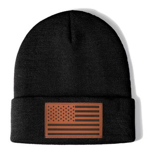 American Flag Beanie <b>Hat</b> for <b>Men</b> and Women Leather USA Flag Tactical Gear <b>Winter</b> Warm Knit Beanie Cap Beanies - Product Image 1