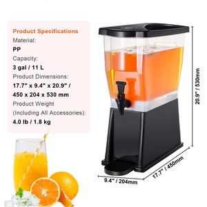 Dispenser per Bevande in Plastica da 3 Galloni con Rubinetto e Coperchio per Feste - 8L/16L per Succhi, Tè Freddo, Limonata e Altre Bevande - Product Image 6