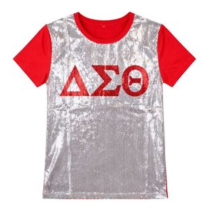 Maglietta Bianca con Paillettes Delta Sigma Theta per Donne Vestibilità Comoda Tessuto Premium Abbigliamento Casual per Confraternite Greche - Product Image 4