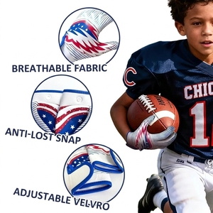 Custom USA Flag Receiver Gloves Synthetic Leather <b>Sticky</b> Grip <b>Hook</b> Loop Breathable Team Sports American Football Gloves - Product Image 5