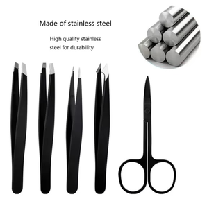 Professional Stainless Steel Eyebrow Tweezers Set 4+1 PCS with Curved Scissors Custom Logo Eyebrows Tweezers Kit for <b>Makeup</b> <b>Tool</b> - Product Image 3