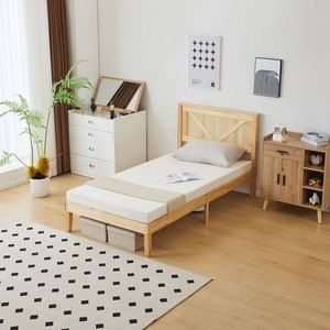 Solid Wood Twin Size Platform Bed Frame with Natural Headboard Wooden Beds - Product Image 6