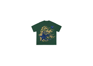 Men's Green T-<b>Shirt</b> With Blue <b>Star</b> And Gold Flame Glitter Print Short Sleeve O-Neck Casual Jersey Fit - Product Image 3