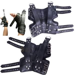 <b>Leather</b> Wrist Cuffs Pair with <b>Riveted</b> Design and Secure Buckle Fit - Product Image 1