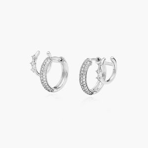 Pendientes de aro tipo Huggie Climber de doble fila con diamantes cultivados en laboratorio en oro blanco - Product Image 2