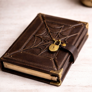 Diario de Tapa Dura de Cuero con Diseño de Telaraña en Relieve Hecho a Mano con Candado, Libro de Hechizos Gótico, Libro de Sombras Vintage, Regalo de Brujería Wicca - Product Image 5
