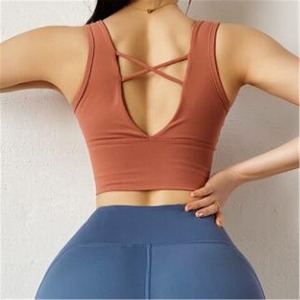 High Stretchable Ladies Yoga Gym Sports <b>Bra</b> Racer <b>Back</b> Athletic Gym Workout Training with Zipper Sports Brassiere In <b>Low</b> MOQ - Product Image 3