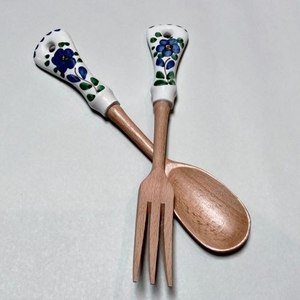 ชุดช้อนส้อมไม้ทำมือสำหรับเสิร์ฟสลัด อุปกรณ์ผสมสลัดไม้ อุปกรณ์ครัว ของใช้ในครัวจากธรรมชาติ - Product Image 2