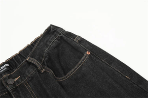 Jean en denim noir déchiré et vieilli pour homme, coupe large, taille haute, style streetwear, en coton, idéal pour l'automne - Product Image 3