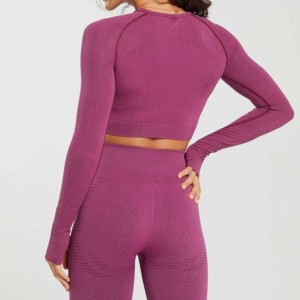 FALCON ENTERPRISES Women's <b>Purple</b> Strapless Long Sleeve Crop <b>Top</b> Leggings Set Eco-Friendly <b>High</b> Support Spandex/Nylon Fitness - Product Image 4
