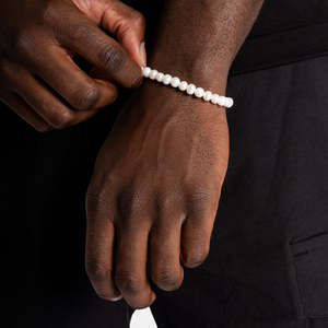 925 Sterling Silver White Freshwater Pearl <b>Beaded</b> <b>Bracelet</b> Adjustable Pearl <b>Bracelet</b> Minimalist Jewelry for <b>Men</b> Women - Product Image 3