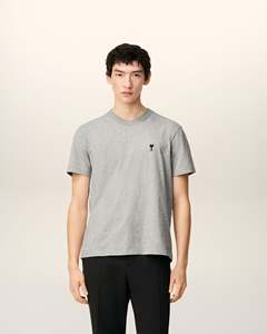 Camiseta de Manga Corta Gris para Hombre, Cuello Redondo, Corte Regular, Informal, de Algodón Jersey Transpirable, con Diseño de Logotipo Frontal - Product Image 1
